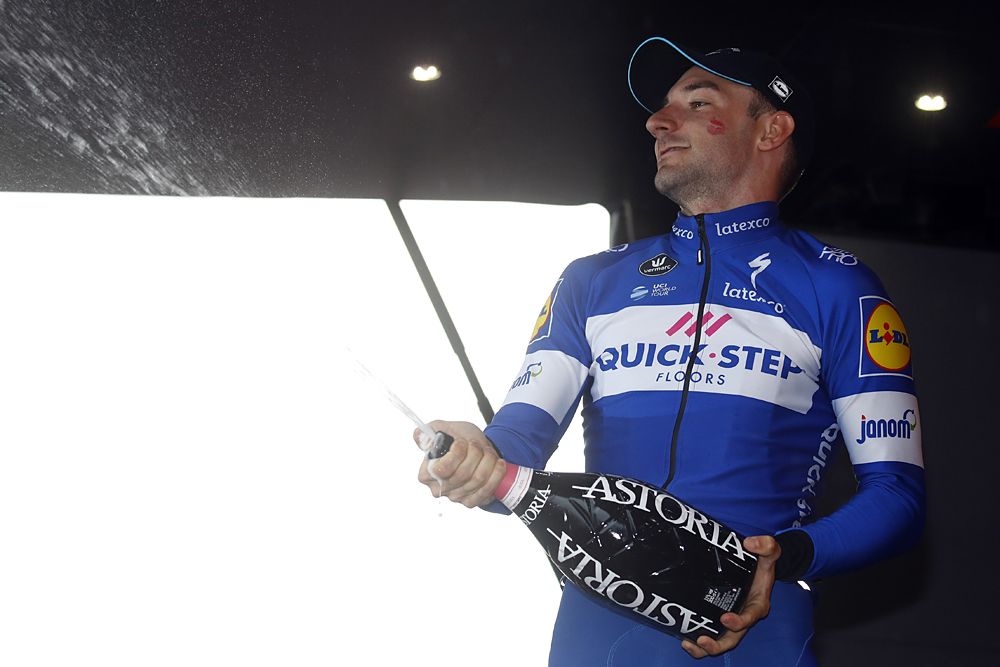 Elia Viviani (Quick-Step Floors) celebrates winning stage 17 of Giro d'Italia 2018