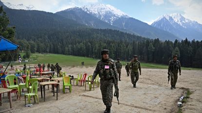 Indian troops at scene of Kashmir terrorist attack on tourists