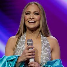 Jennifer Lopez wearing a beaded dress at the american music awards