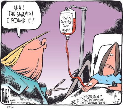 Political cartoon U.S. Trump health care Drain the swamp