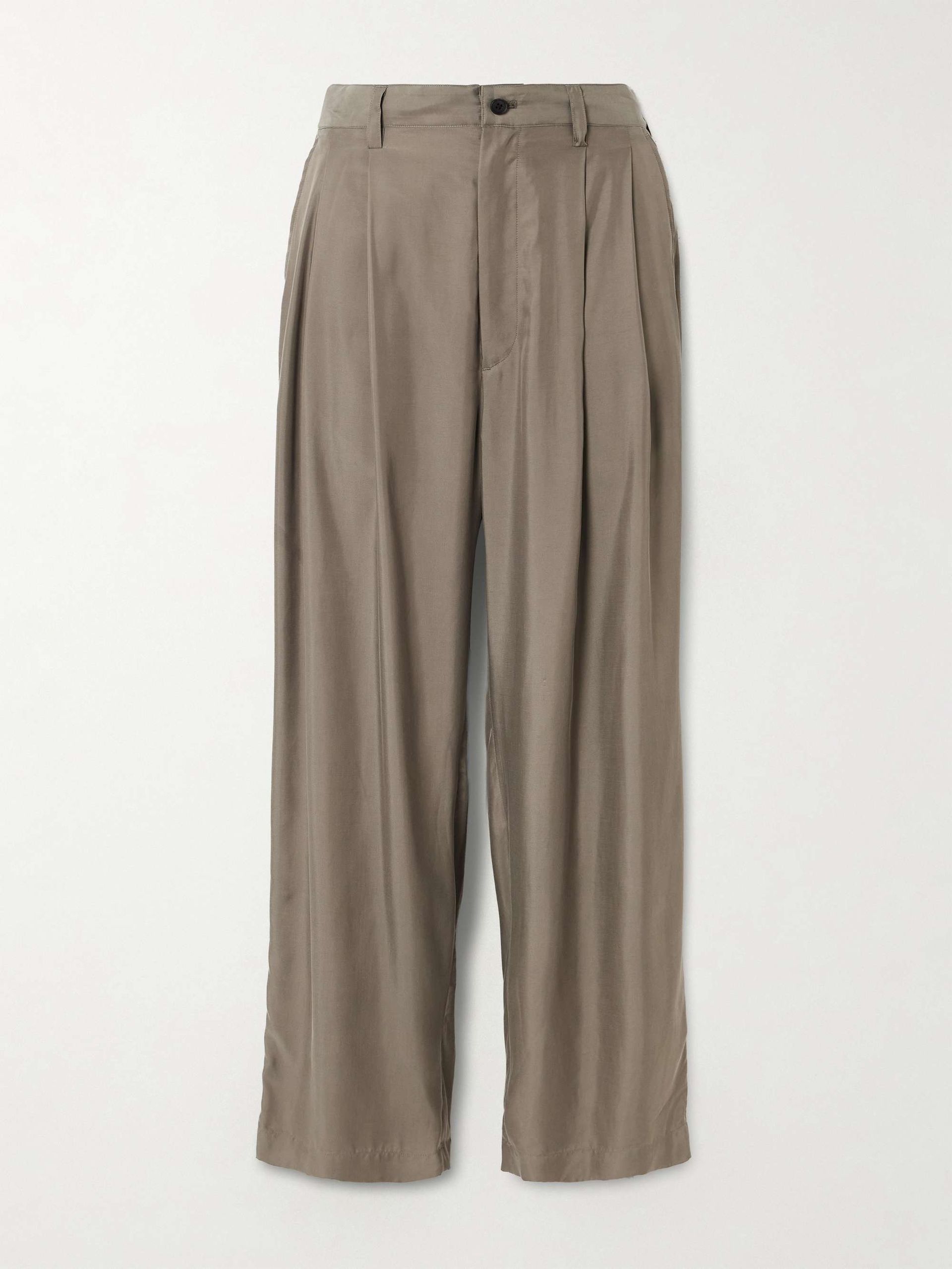 Pleated Twill Wide-Leg Pants