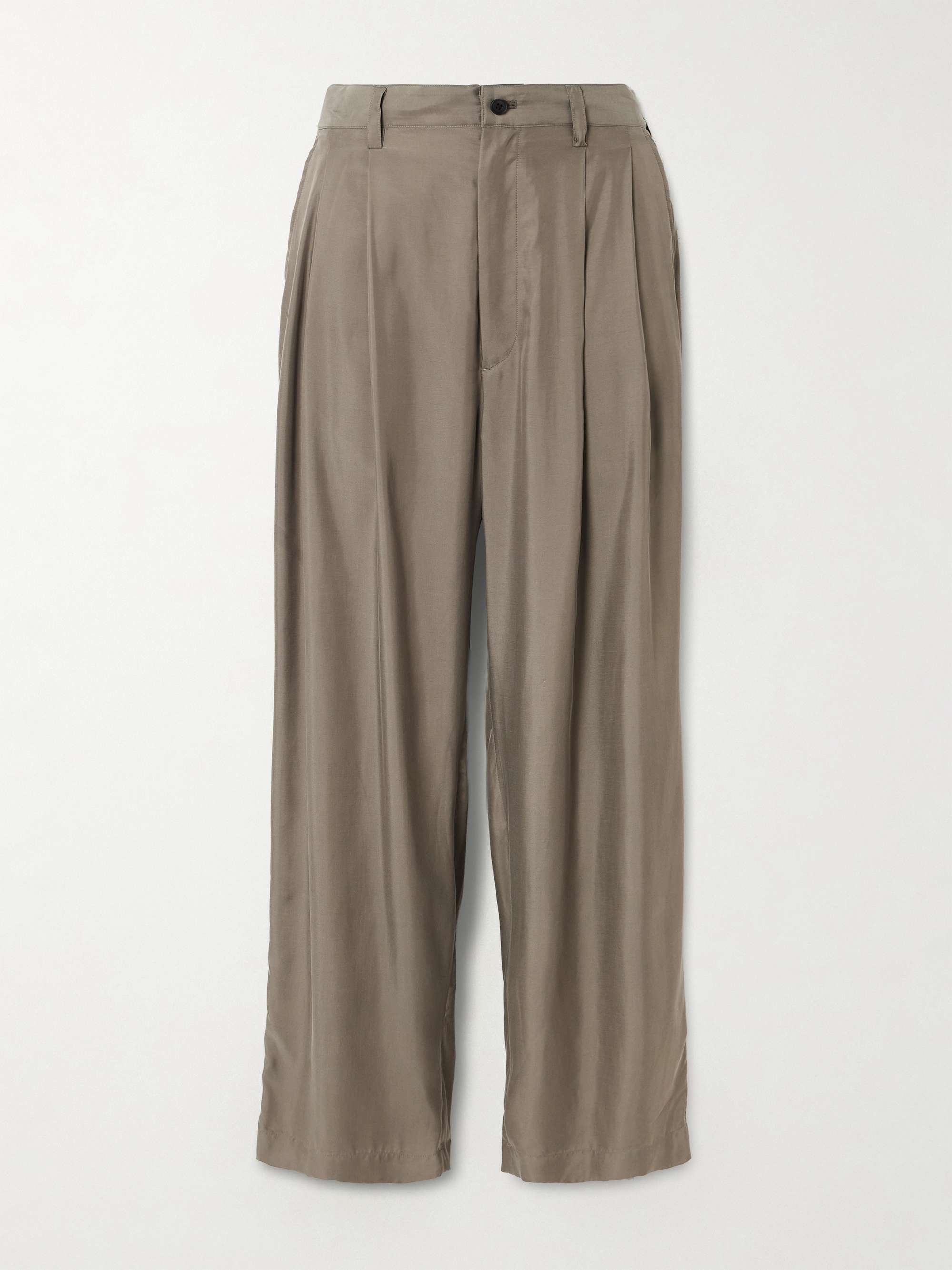 Pleated Twill Wide-Leg Pants