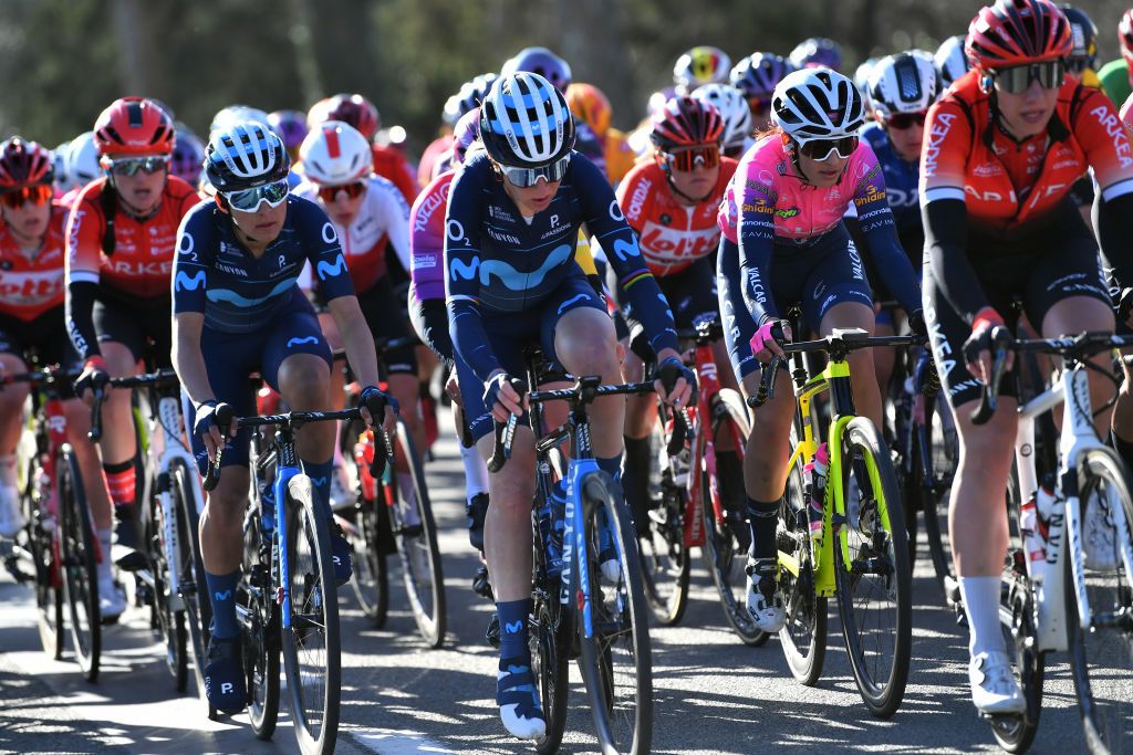 NINOVE BELGIUM FEBRUARY 26 Annemiek Van Vleuten of Netherlands and Movistar Team Women competes during the 17th Omloop Het Nieuwsblad 2022 Womens Race a 128km race from Ghent to Ninove OHN22 FlandersClassic WorldTour on February 26 2022 in Ninove Belgium Photo by Luc ClaessenGetty Images