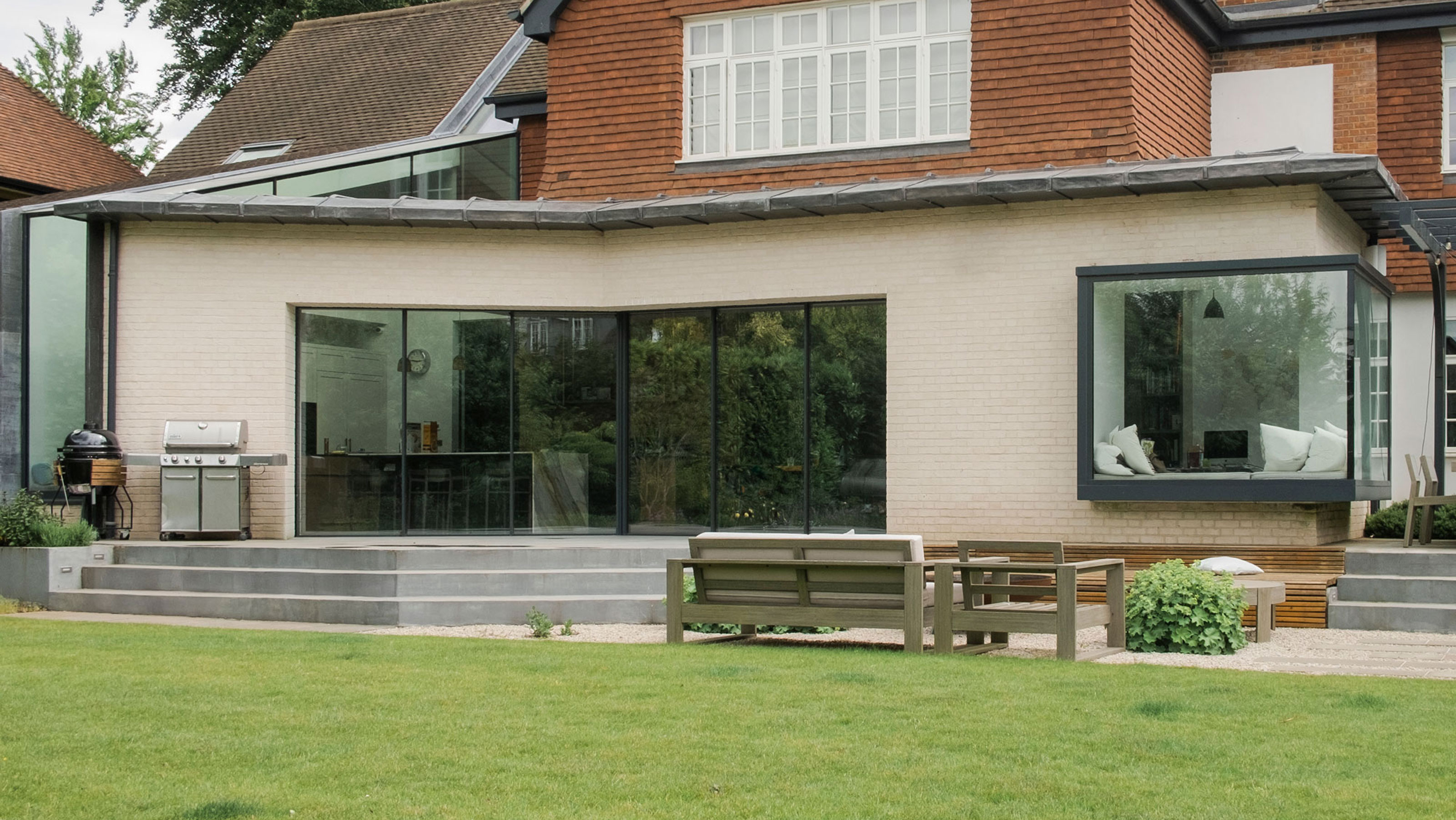 modern brick angular extension with picture window