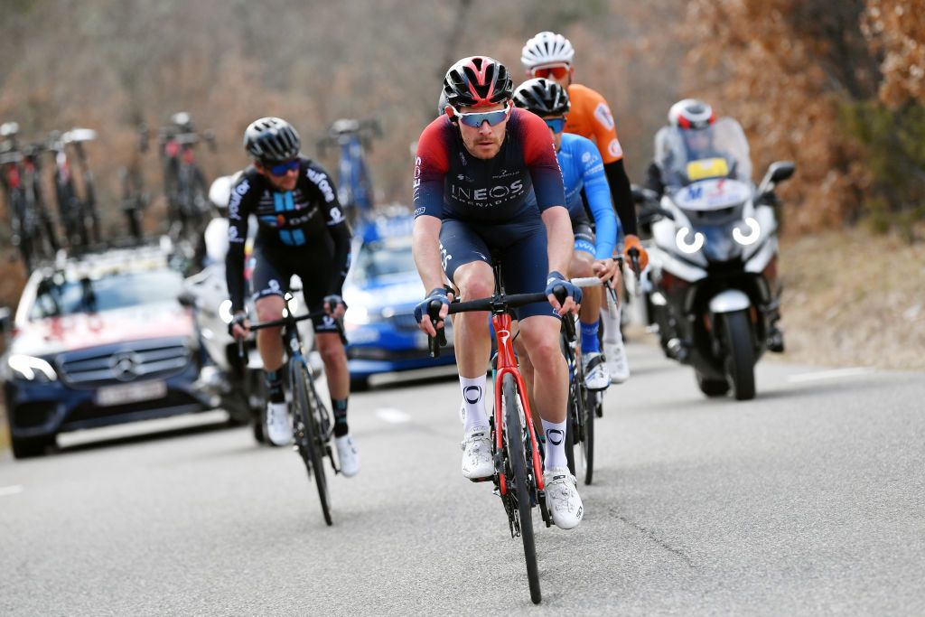 MONTAGNE FRANCE FEBRUARY 13 Luke Rowe of United Kingdom and Team INEOS Grenadiers competes in the breakaway during the 6th Tour de La Provence 2022 Stage 3 a 1806km stage from Manosque to Montagne de Lure 1567m TDLP22 on February 13 2022 in Montagne France Photo by Luc ClaessenGetty Images