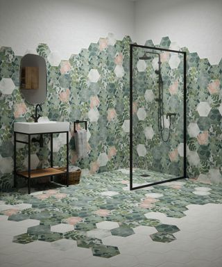 Woodland Glade Porcelain Melange Green Tiles by Ca' Pietra and National Trust