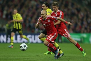 Arjen Robben on the ball for Bayern Munich in the 2013 Champions League final against Borussia Dortmund.