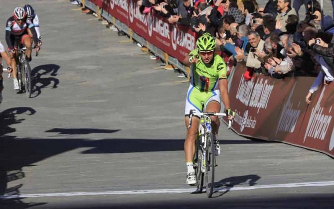 Moreno Moser (Cannondale) celebrates after winning Strade Bianche