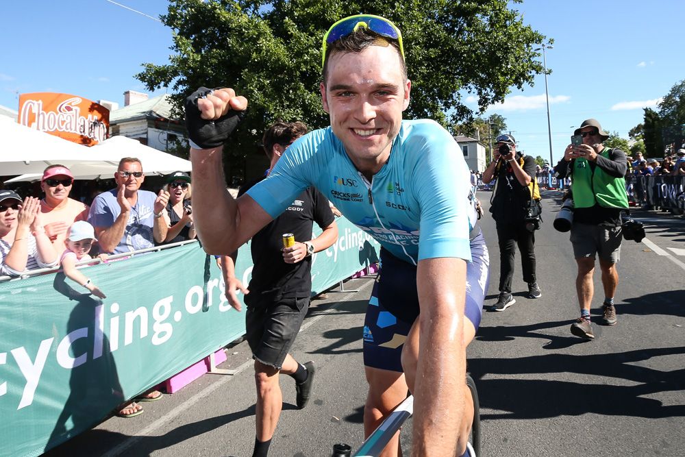 Michael Freiberg (Pro Racing Sunshine Coast) celebrates after winning the Australian title