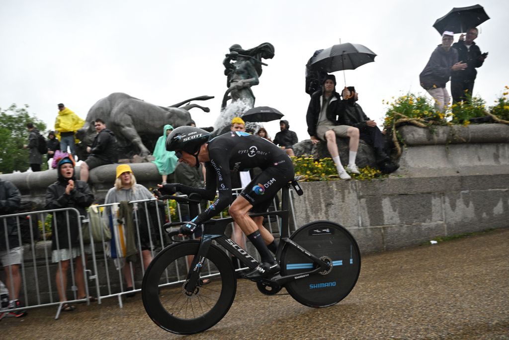 Team DSM teams French rider Romain Bardet cycles during the 1st stage of the 109th edition of the Tour de France cycling race 132 km individual time trial stage in Copenhagen in Denmark on July 1 2022 Photo by Marco BERTORELLO AFP Photo by MARCO BERTORELLOAFP via Getty Images