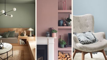 the best living room paint colors include blush, sage green and blue hues