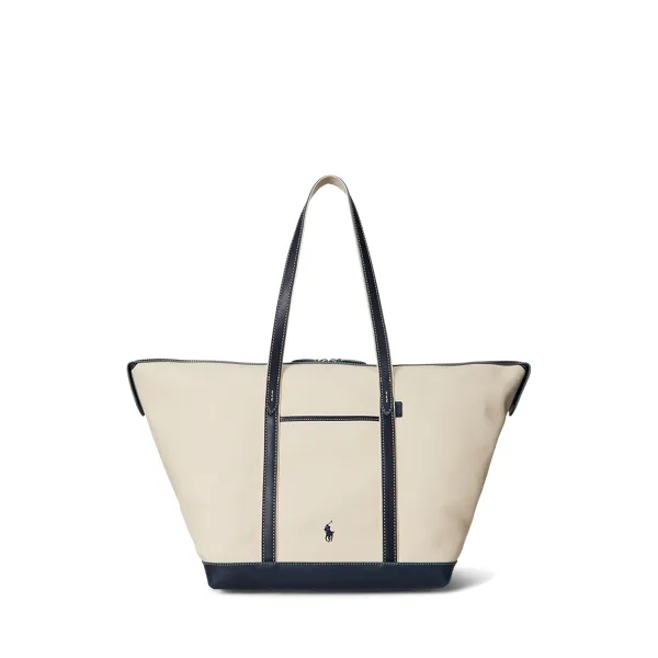 ralphlauren, Leather-Trim Canvas Large Shopper Tote