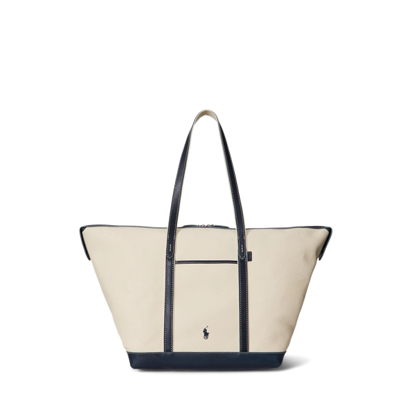 ralphlauren, Leather-Trim Canvas Large Shopper Tote