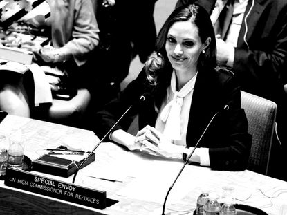 Angelina Jolie giving a speech at the UN