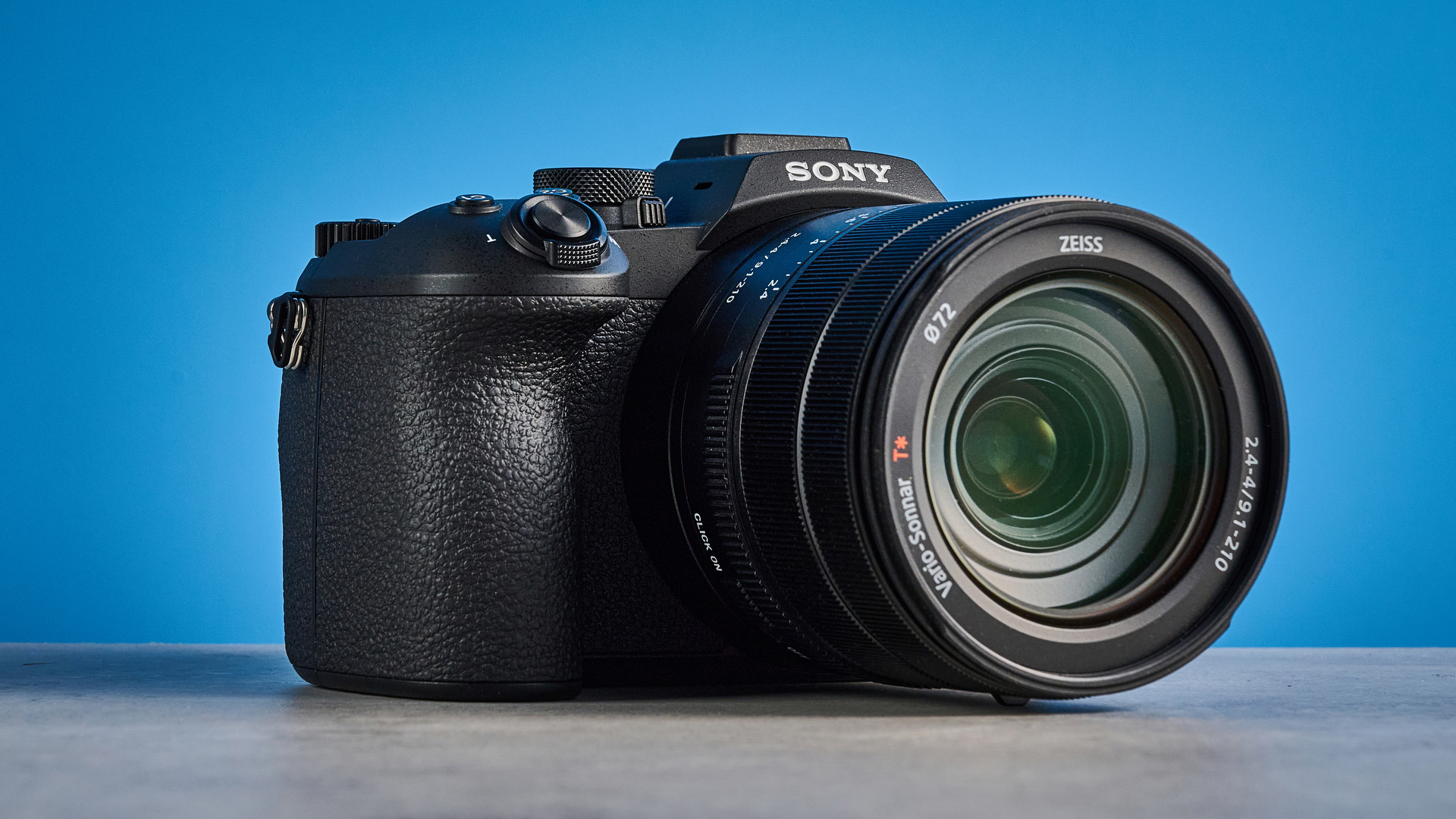 A black Sony RX10 V bridge camera