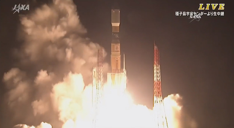 A Japanese H-IIB rocket launches into space carrying the HTV-5 cargo ship on a mission to deliver 4.5 tons of supplies to astronauts on the International Space Station. Liftoff occurred at 7:50 am ET on Aug. 19, 2015 from the Japan Aerospace Exploration A