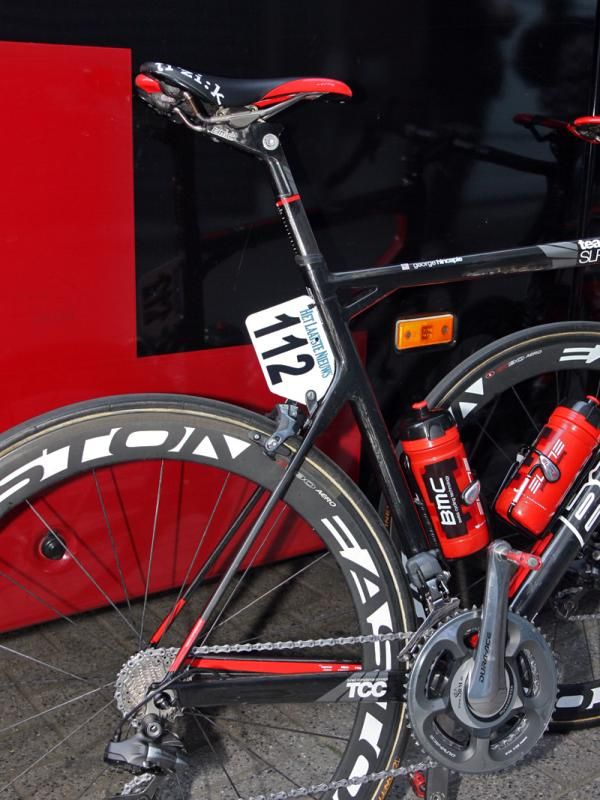 BMC incorporated specially shaped sections of the seat stays, chain stays, and even the seatpost to gain more vertical give on its SLR01 Team Machine.