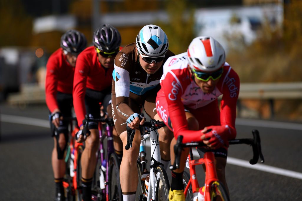 EJEADELOSCABALLEROS SPAIN OCTOBER 23 Harry Tanfield of The United Kingdom and Team AG2R La Mondiale Breakaway during the 75th Tour of Spain 2020 Stage 4 a 1917km stage from Garray Numancia to Ejea de los Caballeros lavuelta LaVuelta20 La Vuelta on October 23 2020 in Ejea de los Caballeros Spain Photo by David RamosGetty Images