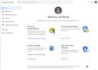Google account settings page
