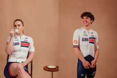 Emma Finucane and Archie Atkinson in the new British Cycling kit