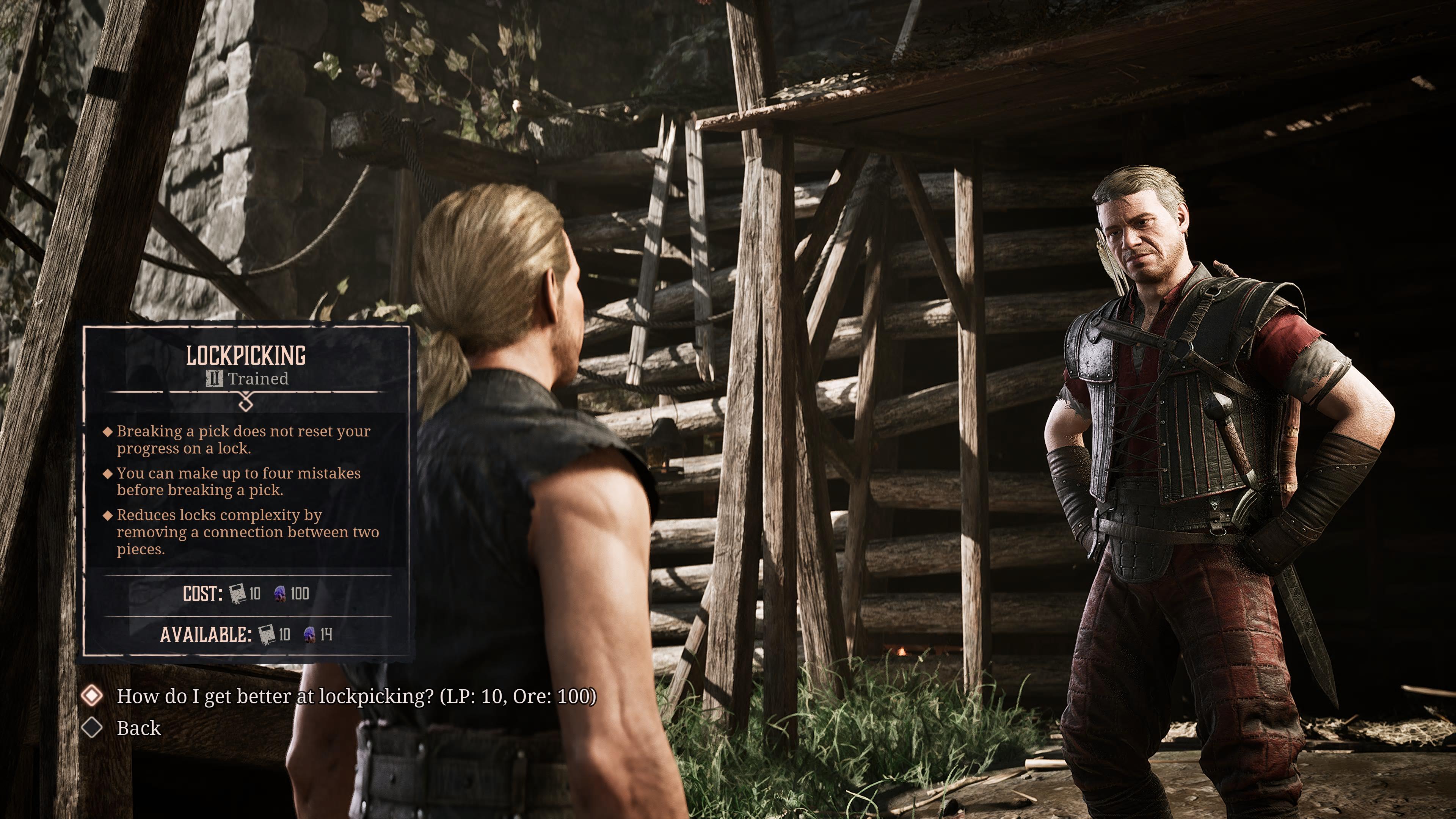 Fingers offers to train the player in Lockpicking in the Gothic 1 Remake