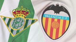 The Real Betis and Valencia badges on their respective shirts