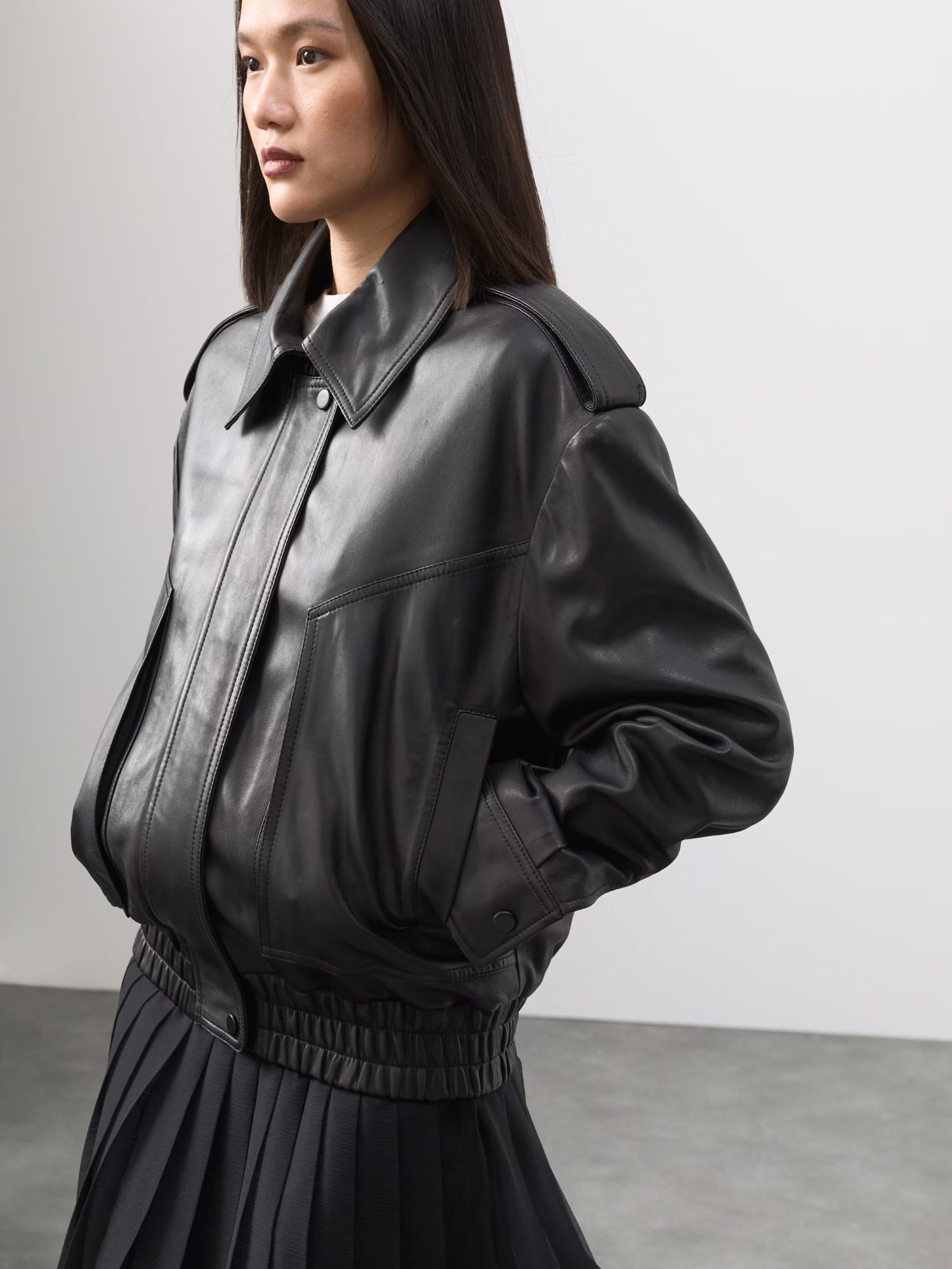 M&amp;amp;S Leather Relaxed Harrington Jacket