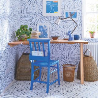 Blue patterned home office