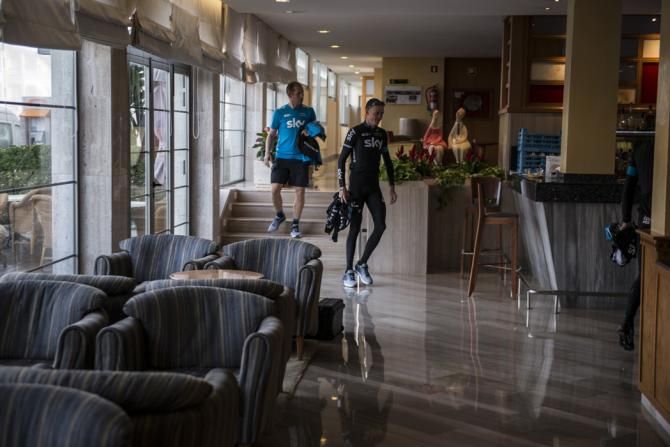 Chris Froome (Team Sky) comes down for a morning training ride