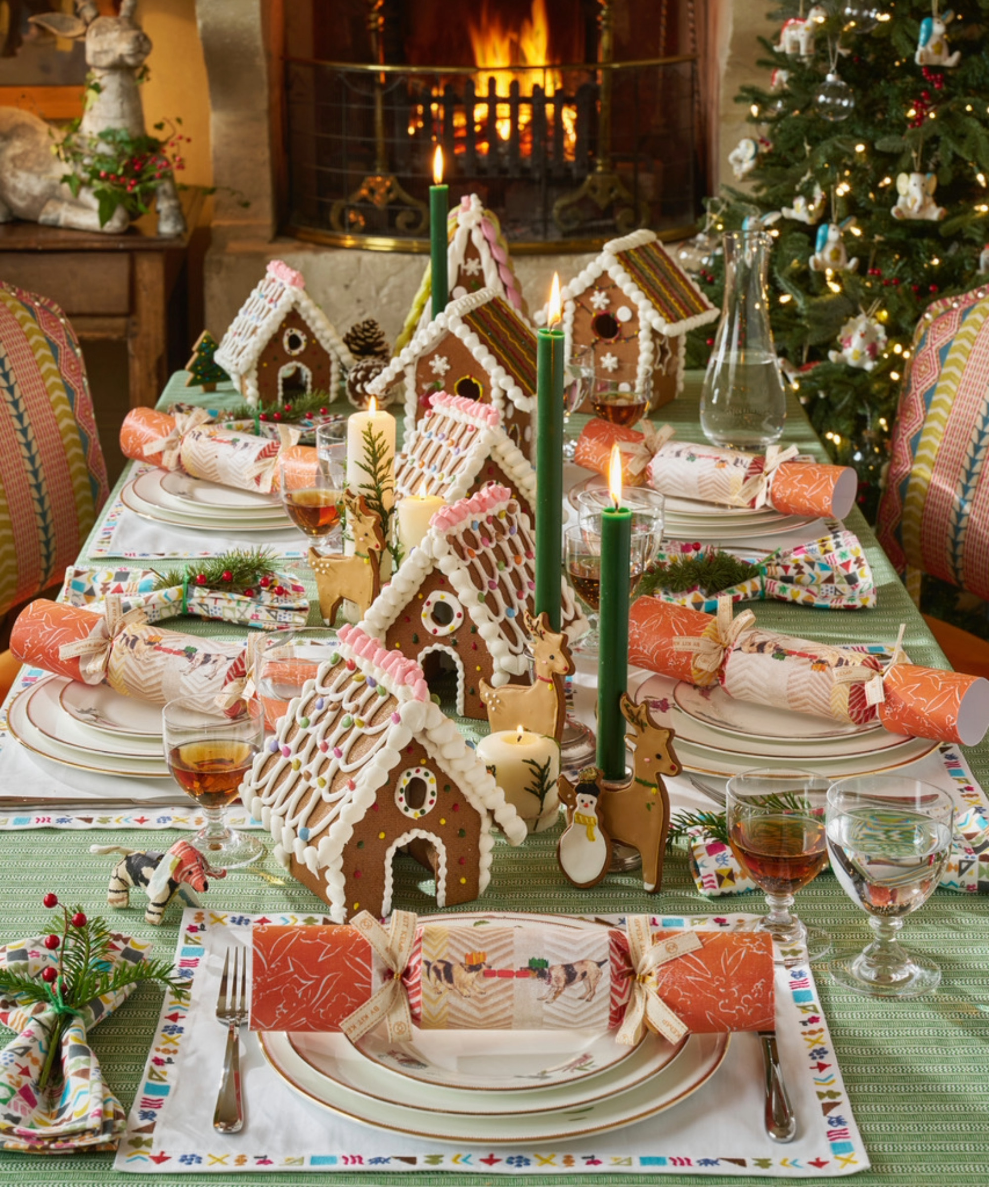 Gingerbread houses on a Christmas table