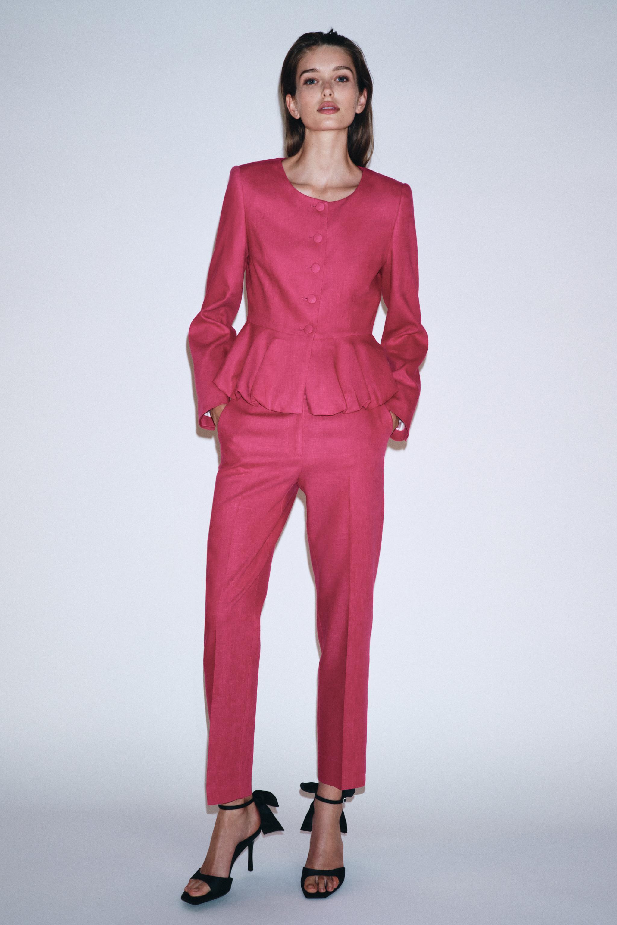 Linen Blend Peplum Blazer