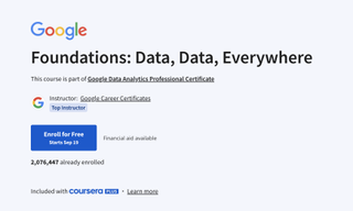 A screenshot of the Coursera website advertising the 'Foundations: Data, Data, Everywhere' course