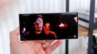 Samsung Galaxy S22 Ultra display with Dr. Strange 2 trailer