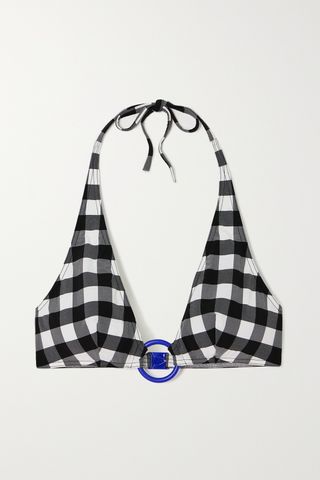 Triangle bikini top with gingham pattern and Memphis ellipse decoration