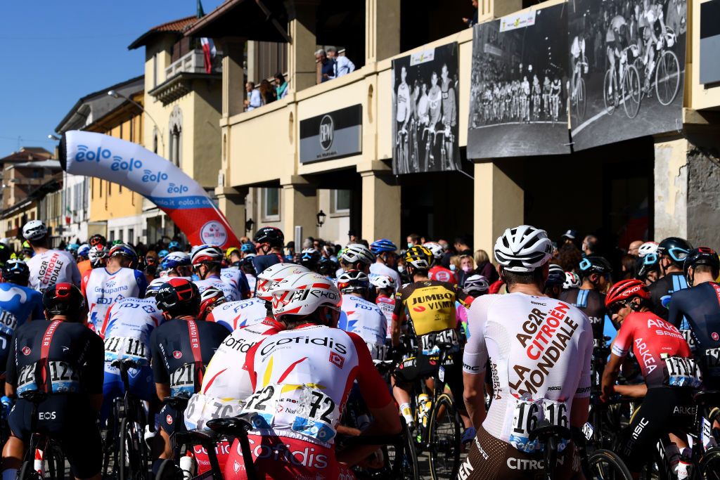 MILAN ITALY OCTOBER 06 LR Detailed view of Thomas Champion of France and Team Cofidis and Jaakko ParetPeintre of France and Ag2R Citroen Team prior to during the 102nd MilanoTorino 2021 a 190km race from Magenta to Torino Superga 669m MilanoTorino on October 06 2021 in Milan Italy Photo by Tim de WaeleGetty Images