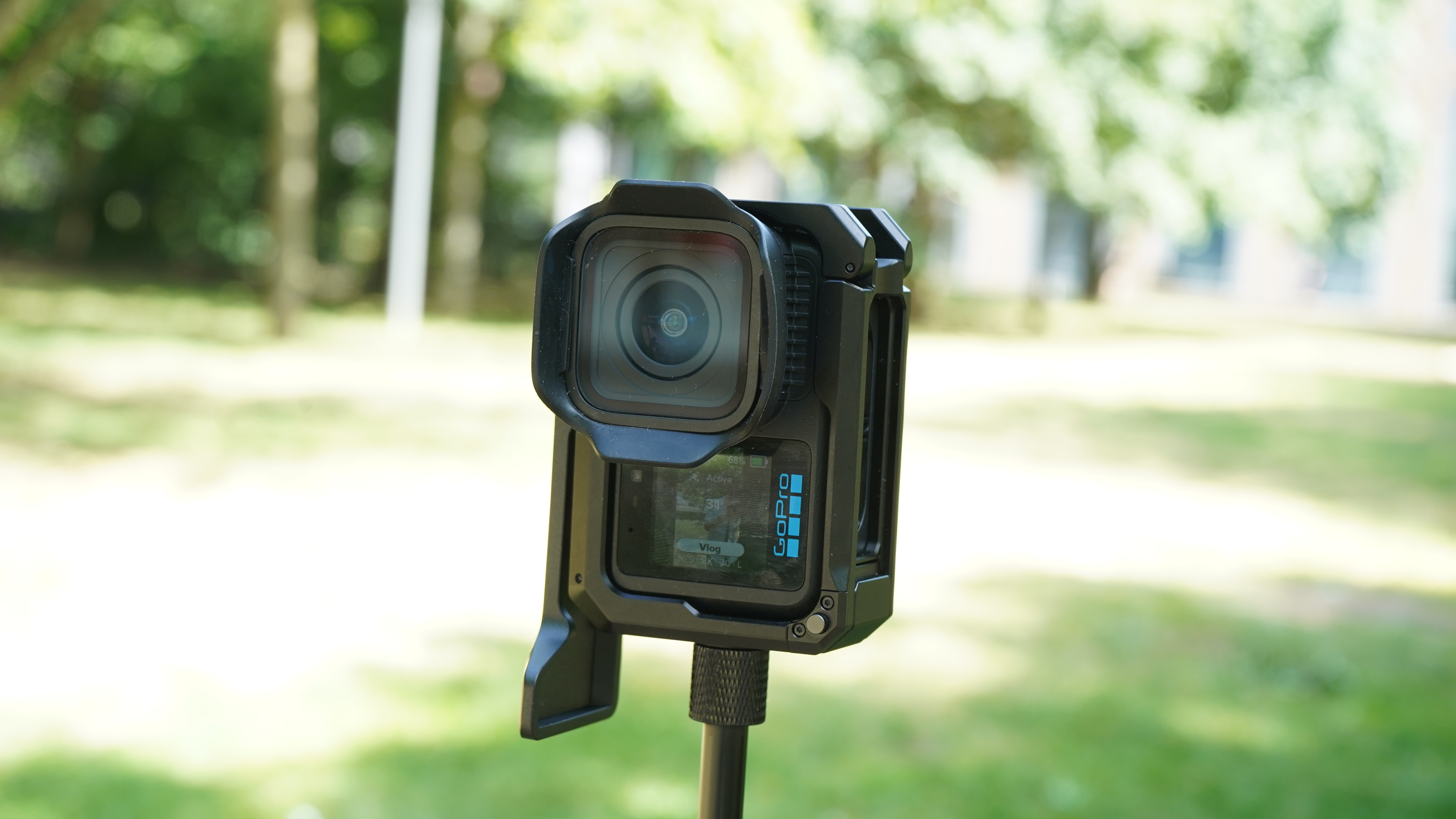GoPro Mission 1 Pro camera in grip as cage
