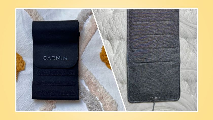 Two images side by side of Garmin Index Sleep Monitor next to Withings Sleep Analyzer