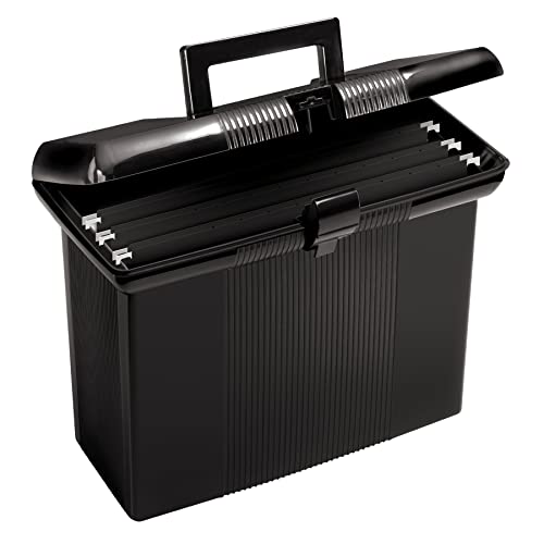 Pendaflex Portable File Box With File Rails, Hinged Lid With Double Latch Closure, Black, 3 Black Letter Size Hanging Folders Included (41732amz)
