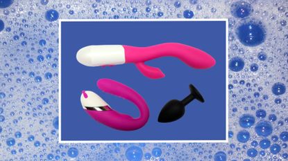 how often to clean your sex toys, sex toys on a bubbly background