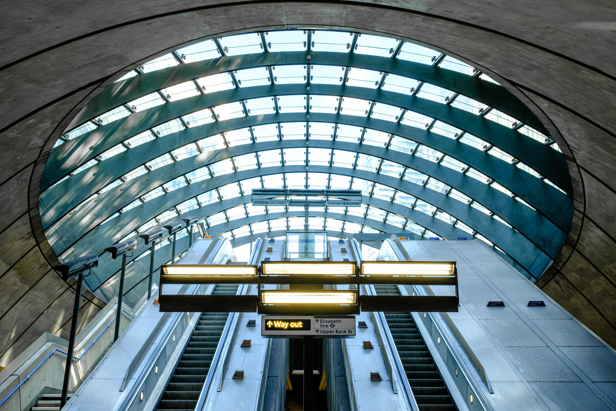 Fujifilm Film Simulation applied to a photo of Canary Wharf tube station in London