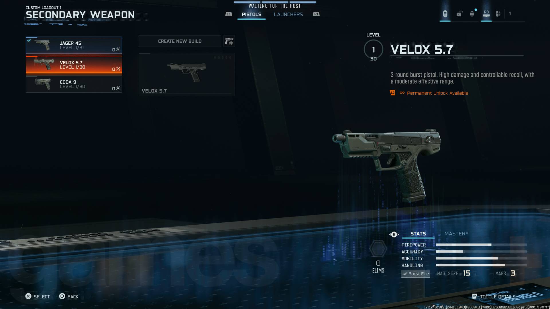 Call of Duty Black Ops 7 Velox 5.7 pistol loadout menu