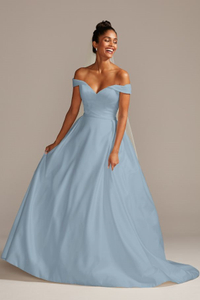 DAVID'S BRIDAL COLLECTION Off Shoulder Satin Gown Wedding Dress: was $699, now $649| David's Bridal