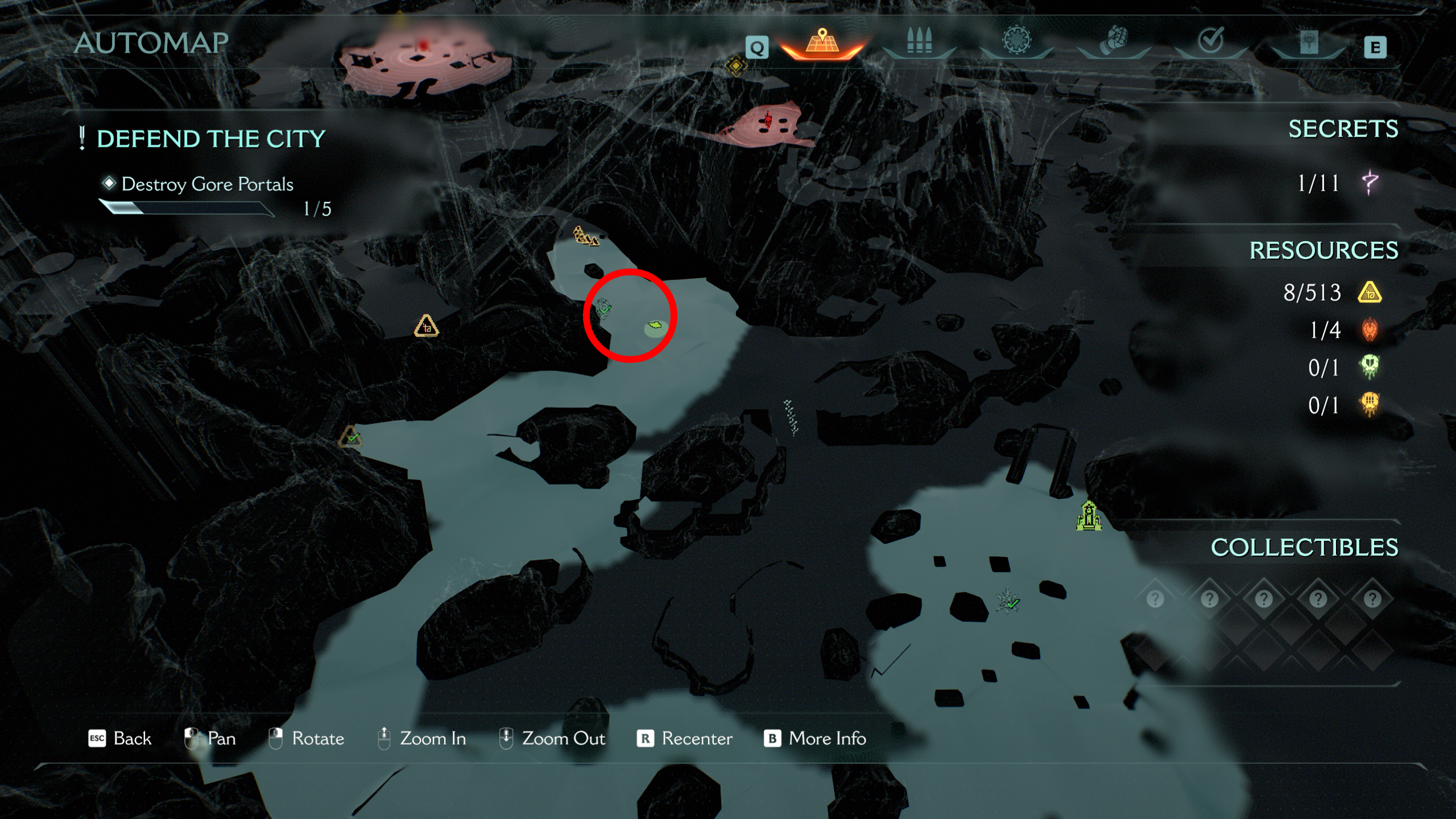 Doom: The Dark Ages Siege Part 1 secrets - A map showing the location of a ruby at a gore nest challenge.