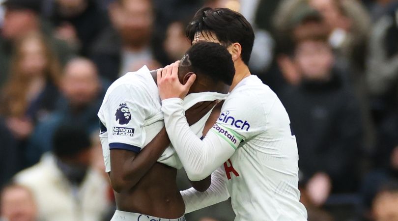 Pape Matar Sarr is consoled by Son Heung-min after going off injured in Tottenham&#039;s 3-1 win over Bournemouth in December 2023.