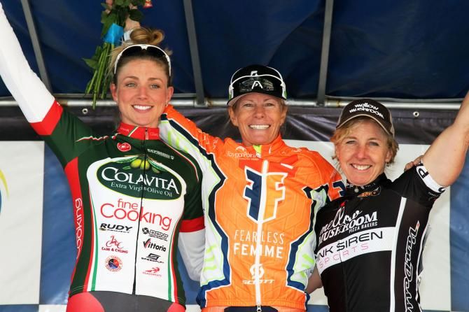On the podium: Second place, Erica Allar (Colavita/Fine Cooking) First place, Tina Pic (Fearless Femme), Third place, Laura Van Gilder (Mellow Mushroom p/b Pink) Congratulations to all