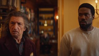 Ben Kingsley as Trevor Slattery and Yahya Abdul-Mateen II as Simon Williams in Wonder Man 