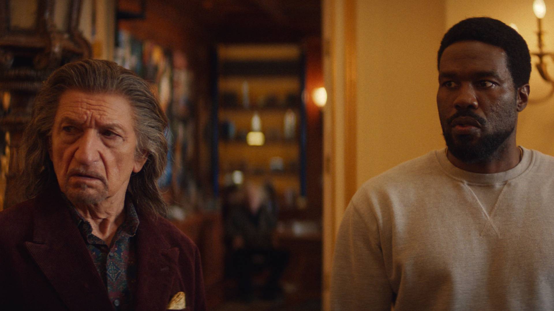 Ben Kingsley as Trevor Slattery and Yahya Abdul-Mateen II as Simon Williams in Wonder Man