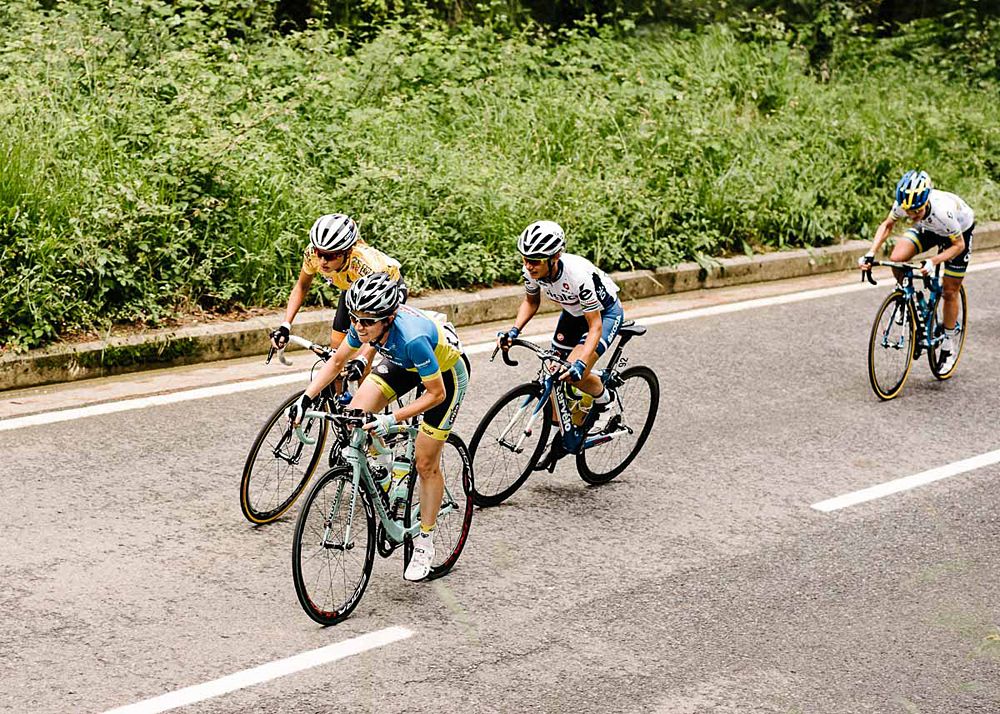 Tetyana Riabchenko leads the GC contenders up the climb