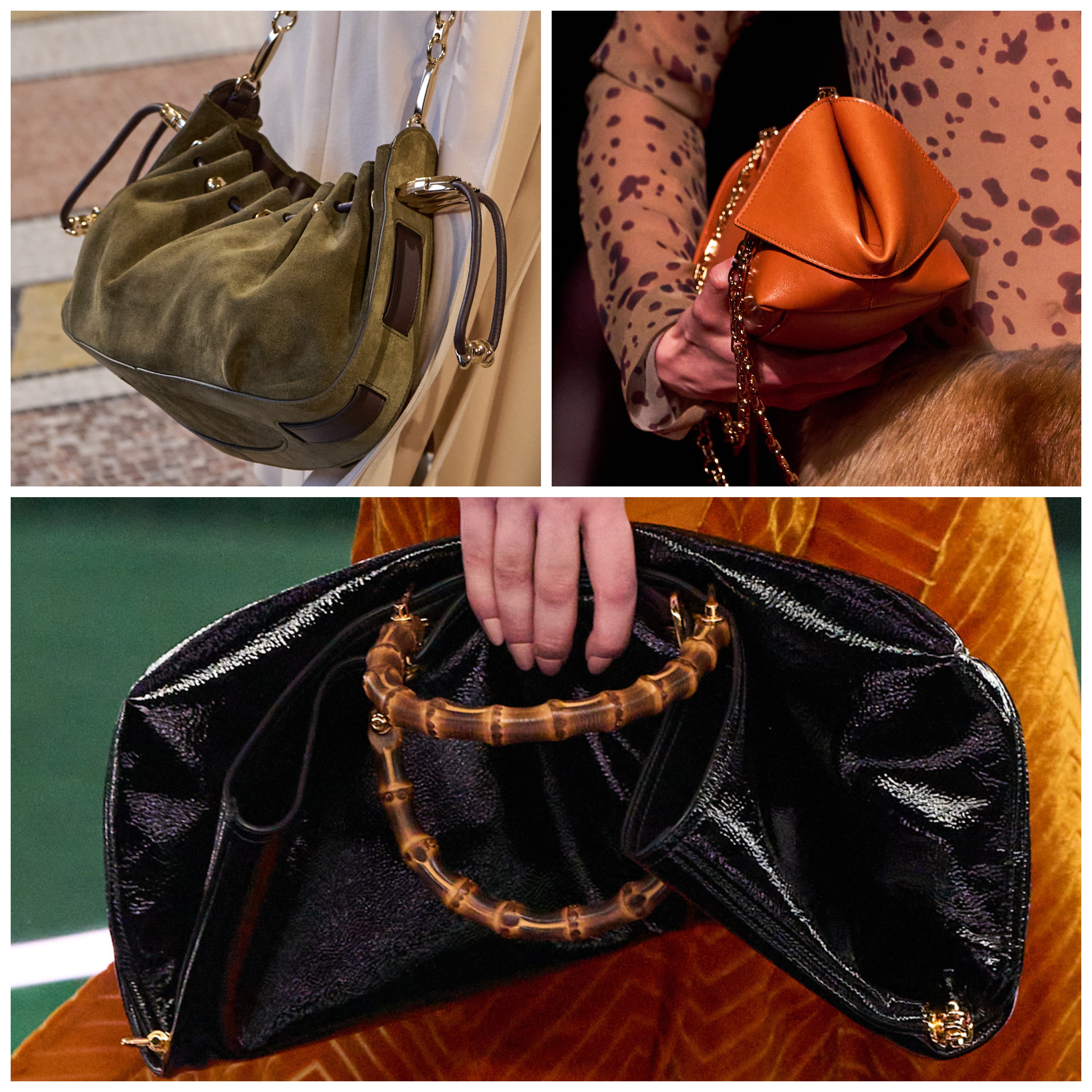 colalge of slouchy bags on the fall 2025 runway 