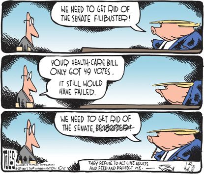 Political cartoon U.S. Trump Senate filibuster tax reform GOP health care